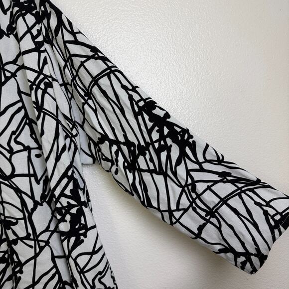 Bryn Walker Rayon Tunic Womens Medium White Abstract Long Sleeve Black Career - Picture 3 of 12